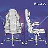 BestOffice PC Gaming Chair Ergonomic Office Chair Desk Chair with Lumbar Support Flip Up Arms Headrest PU Leather Executive High Back Computer Chair for Adults Women Men (White) 3