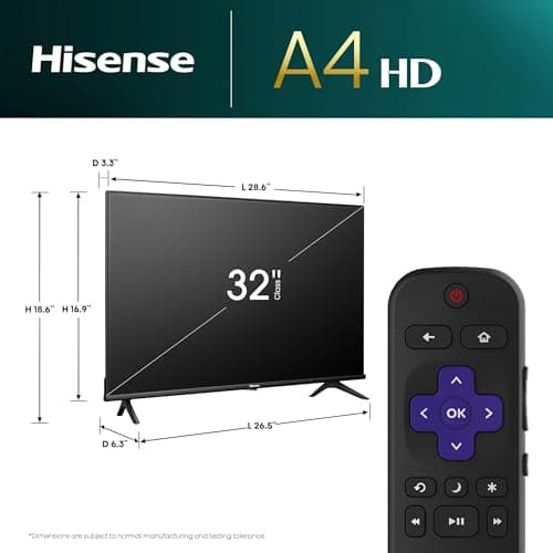 Hisense 32-Inch Class A4 Series HD 720p Smart Roku TV with Alexa Compatibility (32A4HNR) - Dolby Audio, Slim Bezel Design, Google Assistant 3