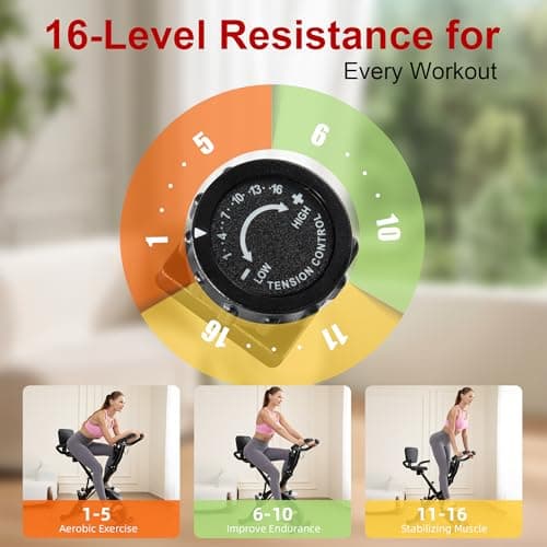 BARWING Stationary Exercise Bike for Home Workout, 5 IN 1 Foldable Indoor Cycling Bike for Seniors, 350LB Capacity, 16-Level Magnetic Resistance, Seat Backrest Adjustments (Black) 2