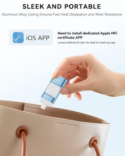 MFi Certified 256GB iPhone Flash Drive, Photo Stick Memory Stick for iPhone iPad, USB Thumb Drive for Photos Videos Transfer & Backup, External Storage Compatible for iPhone/Android/PC/Mac (Blue) 5