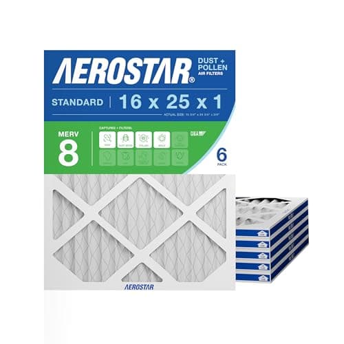 Aerostar 16x25x1 MERV 8 Air Filter, 6 Count, ACTUAL SIZE (15.75 x 24.75 x 0.75), HVAC, Air Conditioning & Furnace Filter Captures Dust, Lint & Pollen (MPR 600 / FPR 5), Made in USA