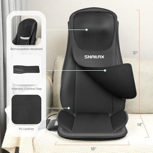 Snailax Shiatsu Neck Back Massager with Heat, Massage Chair Pad with Compression, Height-Adjustable Neck Massage Rollers Chair Seat Massager, Gifts for Men, Women 7