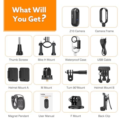 Losfom Z10 4K Action Camera, 128GB Wearable Sports Camera with Waterproof Case, Magnetic Clip, and Quick-Mount Accessories, Small Body Cam for Cycling, Diving, Travel (No WiFi No Bluetooth 4