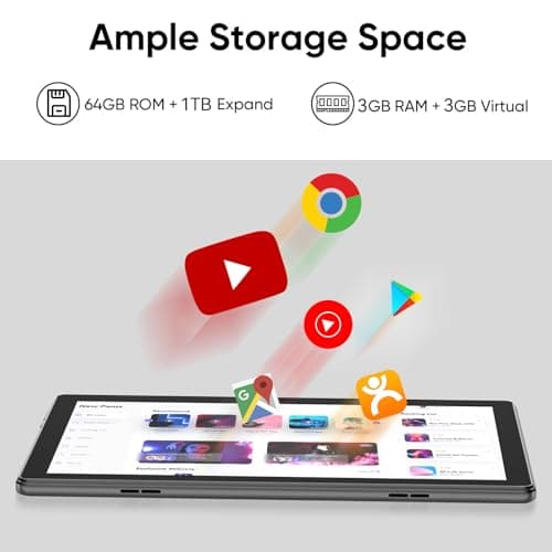 Tablet 10 inch Android 15 Tablets, 3GB RAM 64GB ROM 1TB Expand, Quad-Core Processor, 1280x800 LCD Touch Screen, WiFi 5, Dual Camera, BT5.0, 6000mAh Battery (Black) 5