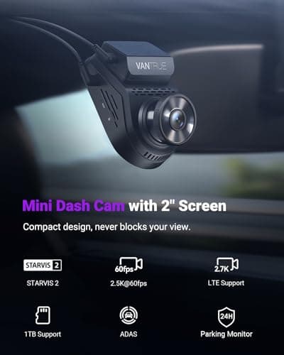 Vantrue S1 Pro AI Dash Cam Front STARVIS 2, 2.7K Mini Dash Camera for Cars, ADAS, App Control, Built-in GPS, G-Sensor, Loop Recording, Night Vision, 24H Parking Mode, 158°, 2" IPS, Support 512GB Max. 4