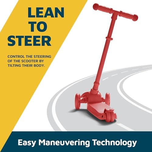 Lifemaster Kids Scooter – Children and Toddler 3 Wheel Kick Scooter – LED Wheel Lights Illuminate When Rolling– Adjustable Handlebar – Indoor and Outdoor Red 4