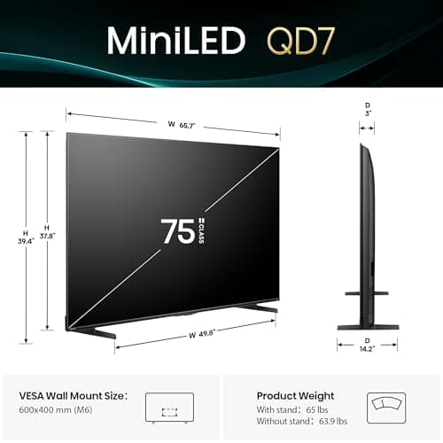 Hisense 75" QD7 Mini-LED 4K Smart Fire TV - QLED, 144Hz, HDR10+, Dolby Vision/Atmos, Game Mode Pro, Alexa Built-in (75QD7QF) 2