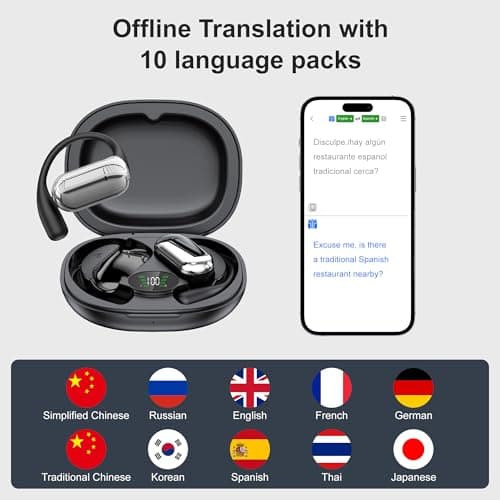AI Translation Earbuds Real time-150 Language Translator Earbuds,Audifonos traductores inglés españo,3 in 1 Translating Device, Translate Ear Buds for Travel/Business/Meetings/Learning,Black1 5