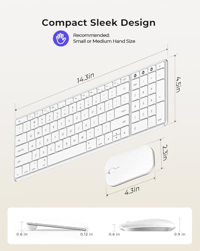 seenda Bluetooth Keyboard and Mouse for Mac, SKM64-2 Multi-Device Rechargeable Slim Wireless Keyboard Mouse Stainless Steel Full Size, Compatible with MacBook Pro/Air, iPad, Mac - White Silver 5