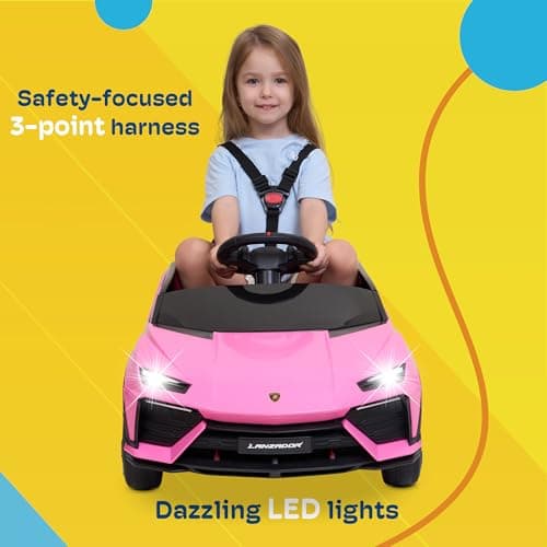 Kidzone Kids Electric Ride On 12V Licensed Lamborghini Lanzador Battery Powered Sports Car Toy with Parent Remote Control & Manual Drive, Bluetooth, LED Lights&Music - Pink 2