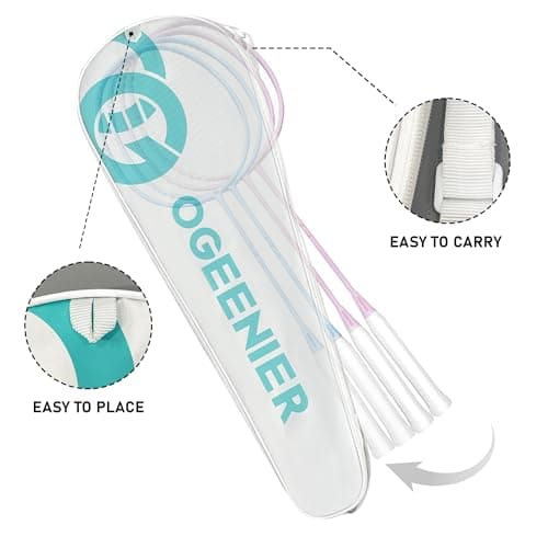 OGEENIER Badminton Rackets, 4 Pack, Lightweight Badminton Racquet for Beginner, Pink and Blue Badminton Set with 6 Nylon Shuttlecocks 5