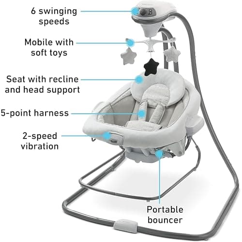 Graco DuetConnect LX Portable Baby Swing and Bouncer, Multi-Direction Baby Bouncer Seat, Multiple Swing Speeds, Redmond 2