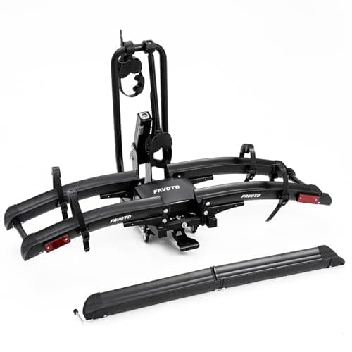 Favoto Electric Bike Rack with Ramp - Foldable Hitch Mounted EBike Carrier for SUV, Truck, RV, Tiltable Heavy Duty Rack Fits 2" Receiver, Holds 200 lbs, Fits Fat Tires up to 4"