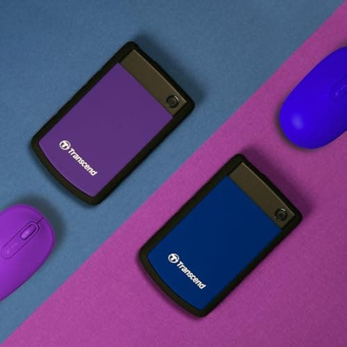 Transcend 2TB SJ25H3, USB 3.1 Portable Hard Drive Rugged, Anti-Shock Resistant, Compact and Lightweight with Lightning-Fast Speeds, One Touch Backup Button, Purple - TS2TSJ25H3P 2