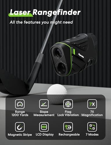 Flysocks Golf Rangefinder with Slope, 1200 Yards Laser Range Finder, 7X Magnification, Rechargeable Range Finders Golfing with Flagpole Lock Vibration, Magnetic Strip, Golf Accessories for Hunting 2
