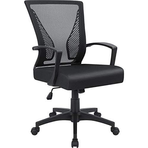 Furmax Office Chair Ergonomic Computer Desk Mesh Chair Mid Back Swivel Lumbar Support with Armrest (1, Black)