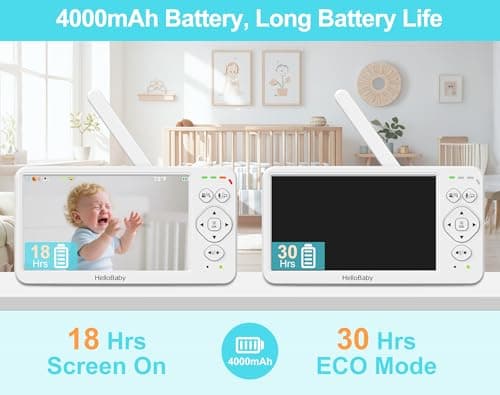 HelloBaby Baby Monitor with Camera & Audio,6" Global First IPS Display 30H Battery, Video Baby Monitor No WiFi,2-Way Talk,ECO,Pan Tilt & Night Vision,1000ft, for Parents, Elderly & Pets This Christmas 9