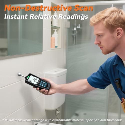 2-in-1 Pin & Pinless Moisture Meter, Digital Moisture Detector for Wood, Drywall & Building Materials, Large LCD Display, 3-Color Indicator, Calibration, Rechargeable Battery 4