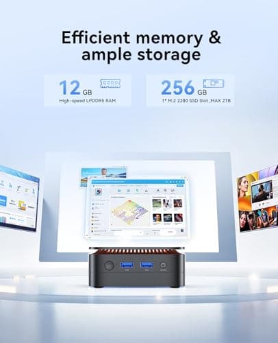 KAMRUI Essenx E1 Mini PC, N95 Processor (up to 3.4GHz), 12GB LPDDR5 RAM 256GB M.2 SSD, Mini Desktop Computer Support Dual 4K, WiFi, Ethernet for Business, Office, Home 4