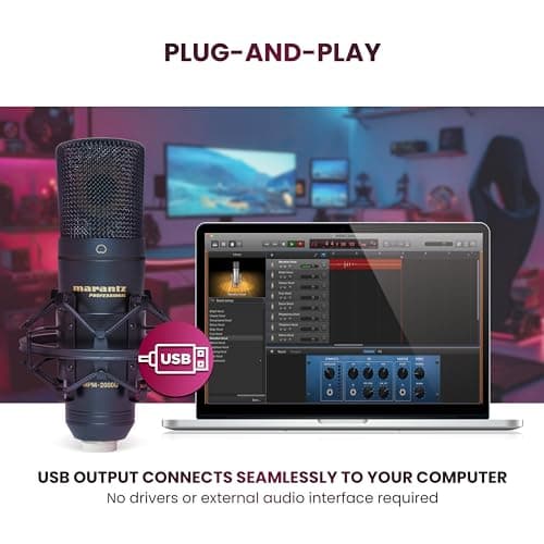 Marantz Professional MPM-2000U | Large Diaphragm Studio Quality USB Condenser Microphone For Podcasting & Recording, Including Shockmount, USB Cable & Carry Case 4