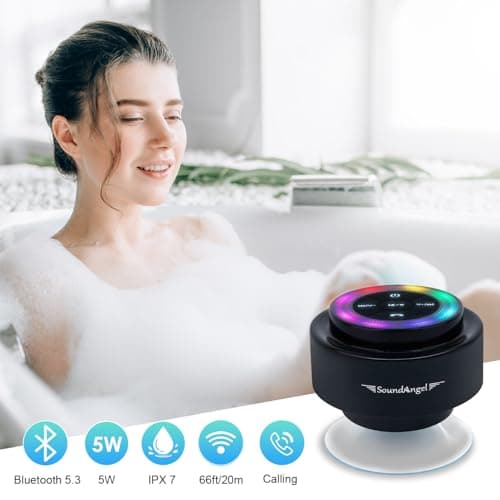 XLeader Shower Speaker, Upgraded,Certified IPX7 Waterproof, Mini Bluetooth Wireless Small Speaker with Lights, Suction Cup and Mic for Bathroom, Crystal Sound&Bass,12H Playtime, Ideal Electronic Gifts 3