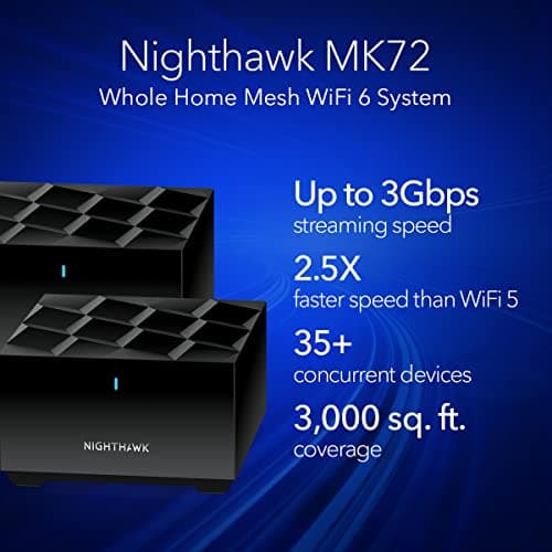 NETGEAR Nighthawk Advanced Whole Home Mesh Dual Band WiFi 6 System (MK72)– AX3000 Router with 1 Satellite Extender, Coverage up to 3,000 sq. ft. and 35+ Devices - Free Expert Help 2