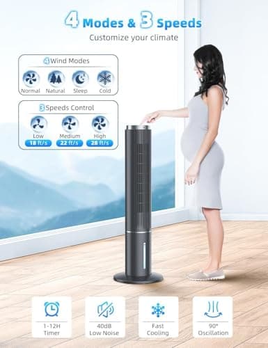 COOLECH 42 INCH Windowless Portable Air Conditioners w/4 Modes & 3 Speeds, 1-Gal Tank for 15H Cooling, 12H Timer, Swamp Cooler Air Conditioner No Window Needed, 90° Oscillating AC Unit for Bedroom 4