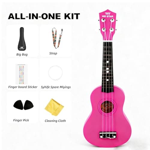 MUSTAR Soprano Ukulele Beginners Kit - 21 Inch Basswood Ukuleles for Kids, Beginner, Ukulele Pack With Gig Bag, Strap, Picks, Pink Ukuleles Set 4