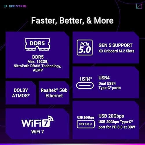 ASUS ROG Strix X870E-E Gaming WiFi - AMD Ryzen AM5 X870E ATX Gaming Motherboards (DDR5, 18+2+2 DrMOS, 5 x M.2, PCIe 5.0, WiFi 7, USB4 Type-C C, USB 20Gbps Type-C up to 30W, HDMI, Aura Sync RGB) 4