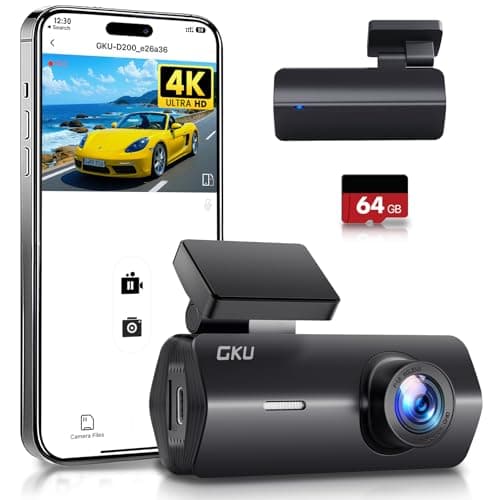 GKU 4K Dash Cam Front, Mini DashCam Includes 64GB Card, Dash Camera Built-in WiFi, 24H Parking Monitor,Night Vision,WDR,170° Wide Angle,Loop Recording,G-Sensor, (Black)