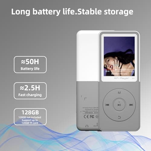 Bluetooth Mp3 Player, Classic Portable Mp3 Players for Kids,HiFi Music Player with Bluetooth,Video Play,FM Radio,Recording,E-Book,Alarm Clock,Mp3 Play up to 50 Hours with SD Card Slot Grey 64GB 5