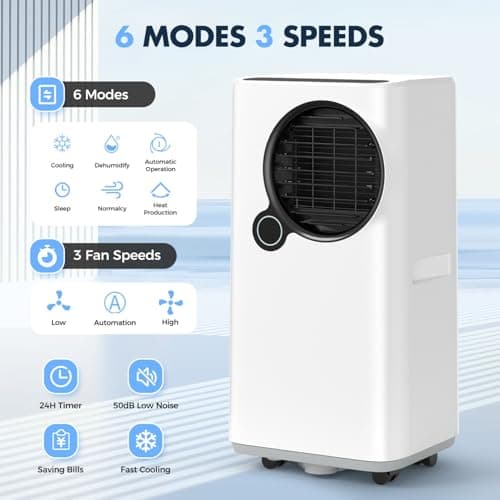 Portable Air Conditioners, 16000 BTU 6-in-1 Cooling, Dehumidifier & Fan, Ultra Quiet with 24H Smart Timer, Auto Shut-Off & Child Lock for Home/Bedroom/Office 4