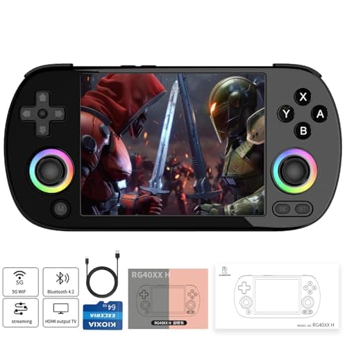 RG40XX H Retro Handheld Game Consoles RG40XXH Retro Gaming Console 64 TF Card Preloaded Games 5000+ Portable Gaming Console Linux 64-bit System 4.0'' IPS Screen WiFi Bluetooth HD and TV Output Black