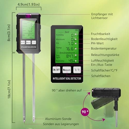 Voktta 6 in 1 Soil Meter, PH/Temperature/Humidity/Light, Dual Sample Technology Soil Tester, PH Value Meter, for Potting Soil, Garden, Farm, Lawn, Vegetable Garden 2