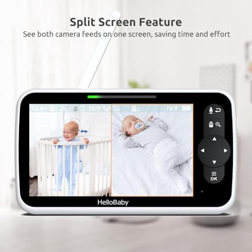 HelloBaby Video Baby Monitor with Upgraded 6” IPS Large Screen, Split Screen with 2 Cameras, Night Vision and Temprature Monitoring, Remote Pan-Tilt-Zoom Camera, No-WiFi 3
