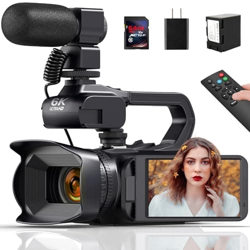 6K Video Camera Camcorder 64MP IR Night Vision Vlogging Camera for YouTube 18X Digital Zoom 4.0" Touch Screen Digital Camera with WiFi, Mic, Battery, Charger, Stabilizer, Remote Control, 64GB SD Card