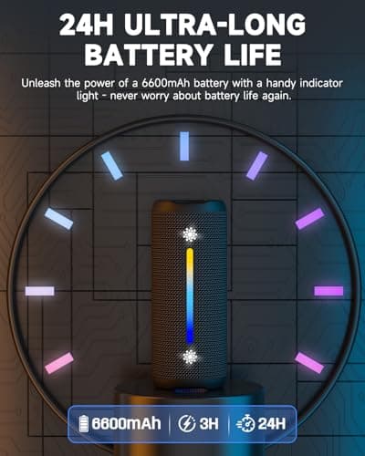 Bluetooth Speakers Wireless Loud Stereo Sound IPX7 Waterproof Outdoor Portable 25W Super Bass Speaker for Home Party Beach with 24H Playtime Colorful Lights BT5.3 TWS Pairing Birthday Gift Black 4
