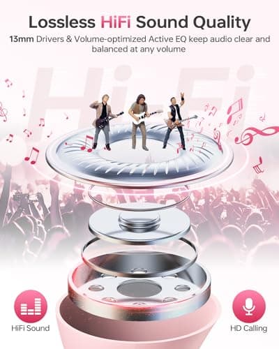 KTGEE Wireless Earbuds Bluetooth 5.3 Headphones, 40Hrs Playback Stereo Ear Buds with LED Display Charging Case IPX7 Waterproof in-Ear Earphones with Mic for Phone Tablet Laptop Sports, Pink 5