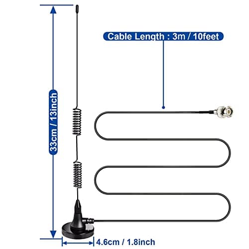 Bingfu 20-1300MHz Police Scanner Antenna 2-Pack Magnetic Base HF VHF UHF Two Way Ham Radio BNC Male Antenna Compatible with Uniden Bearcat Whistler Radio 4