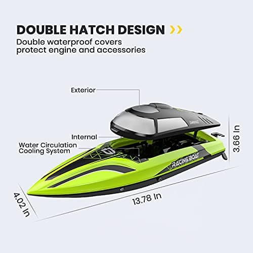 DEERC RC Boat with LED Light, 30+ Mins, Self Righting Remote Control Boat for Pools & Lakes, 20+ MPH, 2.4GHz Racing Boats, 2 Battery, Pool Toys for Kids, Radio Controlled Watercraft 2