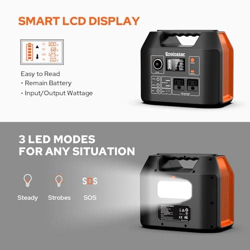 EnginStar Portable Power Station 300W 296Wh Battery Bank with 110V Pure Sine Wave AC Outlet for Outdoors Camping Hunting and Emergency, 80000mAh Backup Battery Power Supply for CPAP 3