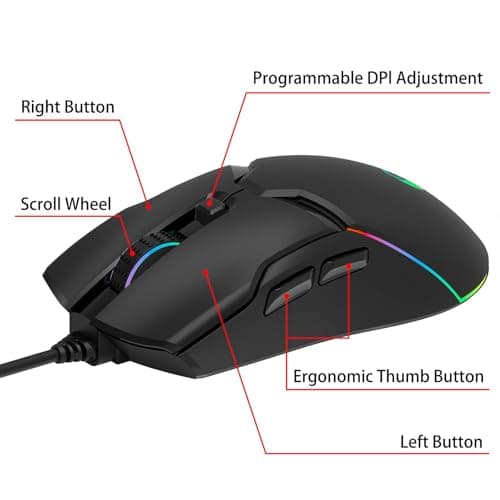 SPEEDORA Wired Ergonomic Mouse,All Keys are editable, 12 Backlit Modes,8000 DPI Wired Optical Mouse,Software Supports DIY Keybinds Button for Gamer Bigger and Office (AH-CMD6-34N7) 5