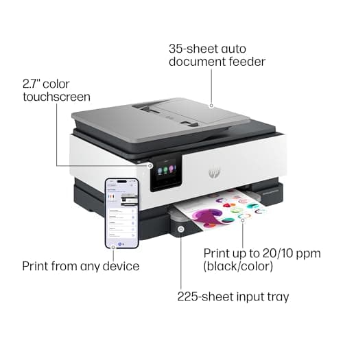 HP OfficeJet Pro 8125e Wireless All-in-One Color Inkjet Printer, Print, scan, Copy, ADF, Duplex Printing Best-for-Home Office, 3 Month Instant Ink Trial Included, AI-Enabled (405T6A) 3