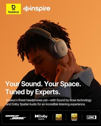 Baseus Inspire XH1 Adaptive Active Noise Cancelling Headphones, Sound by Bose, Dolby Audio, Premium Real-Time Adaptive ANC, Adaptive Tuning Rich Sound, Hi-Res Audio, 100H Playtime - Cosmic Black 2