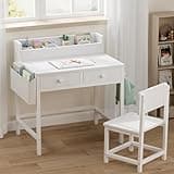 BOLUO White Kids Desk and Chair Set for 5-8 Year Old, Small Child Desk with Fabric Drawer, Children Study Table with Storage Girls Boys 2