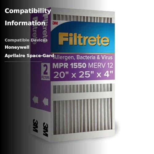 Filtrete 20x25x4 AC Furnace Air Filter, MPR 1550, MERV 12, Fits Honeywell & AprilAire Space-Gard, CERTIFIED Asthma & Allergy Friendly, Electrostatic Filter, 2-Pack (Actual Size 19.88x24.63x4.31 in) 3