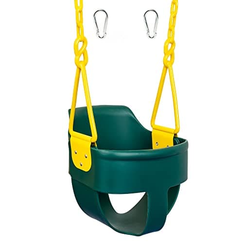 Premium High Back Full Bucket Toddler Swing Seat with Finger Grip, Plastic Coated Chains and Carabiners for Easy Install - Green - Squirrel Products