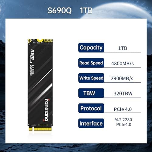Fanxiang 1TB NVMe SSD PCIe Gen4 M.2 Internal Gaming SSD for PS5, Up to 4800 MB/s, 3D NAND SLC Cache Solid State Drive Upgrade Storage for PC/Laptops S690Q 3