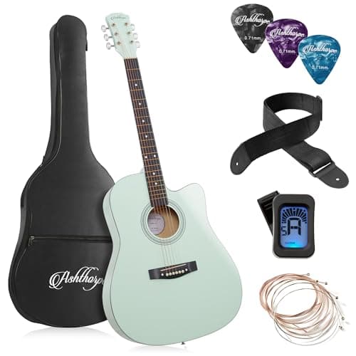 Ashthorpe 41-inch Beginner Cutaway Acoustic Guitar Package (Mint Green), Full Size Basic Starter Kit w/Gig Bag, Strings, Strap, Tuner, Picks