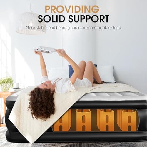 DIVON Air Mattress Queen with Built in Pump,Blow Up Mattress with Wave Pattern in 3 Mins,18'' Quick Inflatable Mattress, Luxury Airbed for Home&Camping,Black,660lbs 4